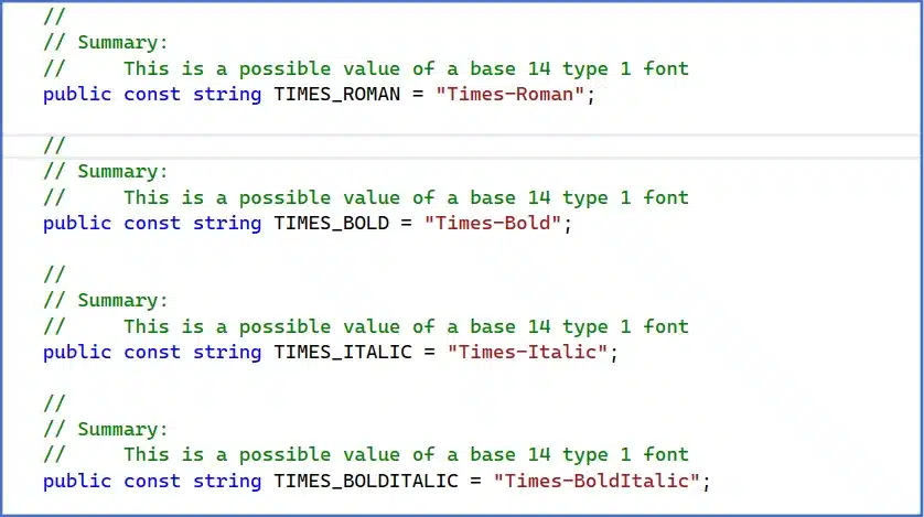 In the “StandardFonts” class “times” is not defined.