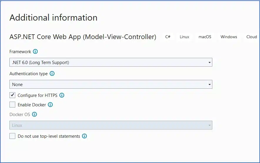 Create a Windows/Web project in .Net 6