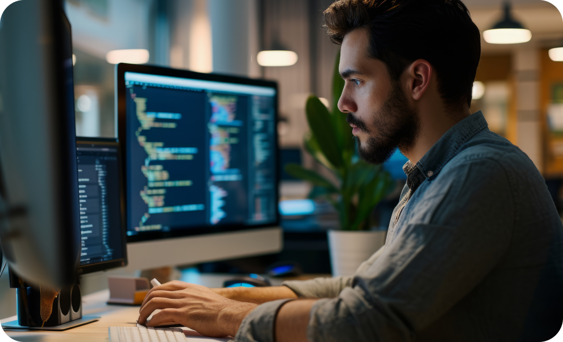 A man looking at computer screen